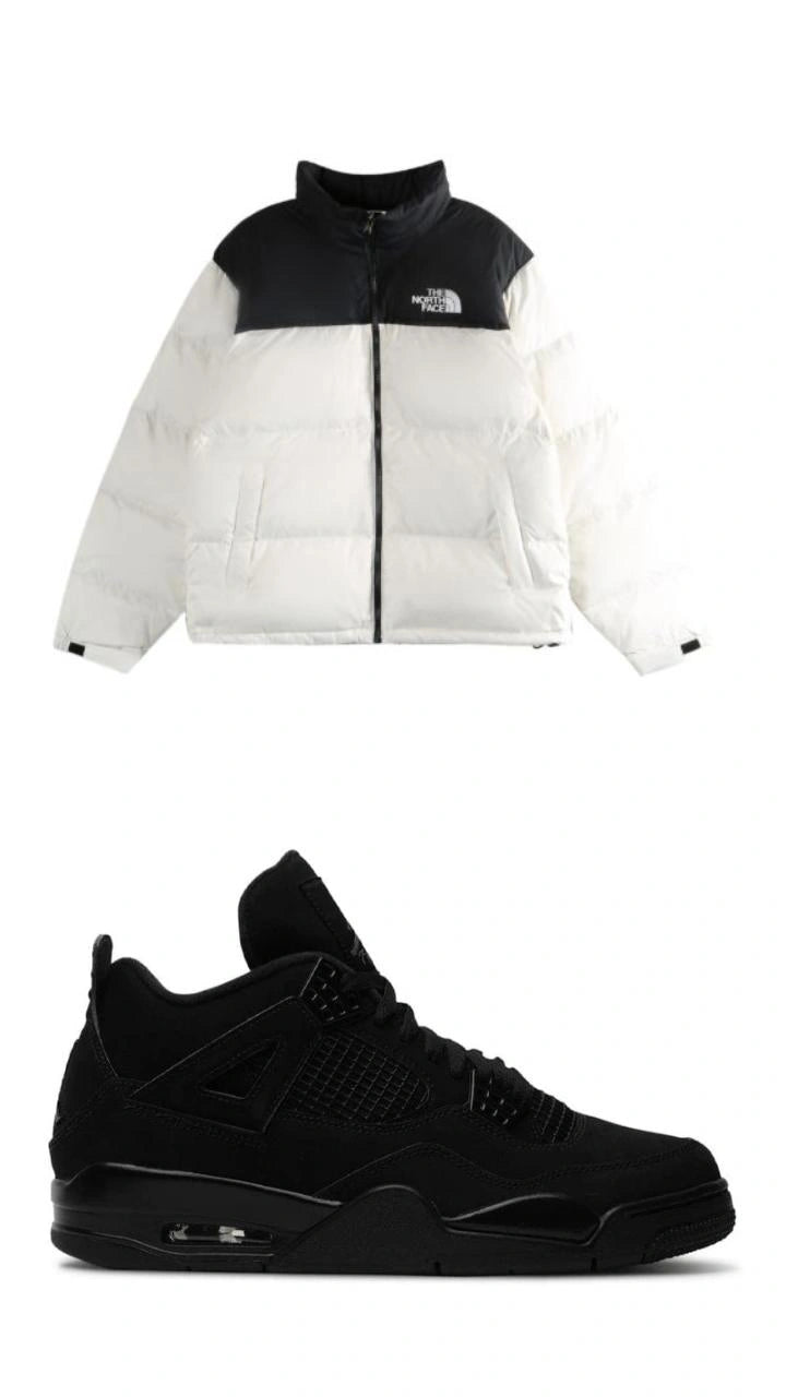 Winter Streetwear Bundle - White Colorblock Puffer + Triple Black High-Top Sneaker