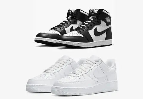 "Classic Black‑White High‑Top & All‑White Low‑Top Sneaker Duo – Stylish Everyday Footwear Pair"