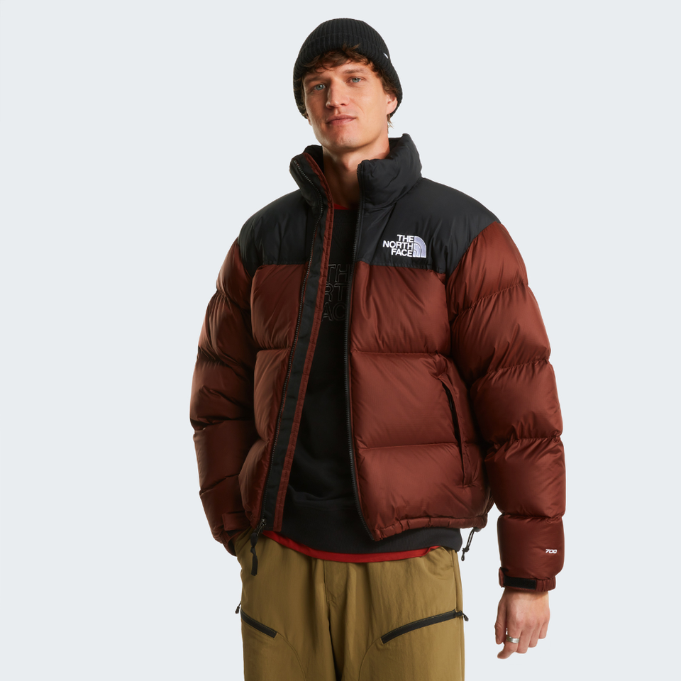 Retro Colorblock Puffer Jacket - Brown/Black