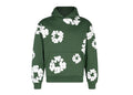 Oversized Statement Hoodie - Forest Green with White Floral Print