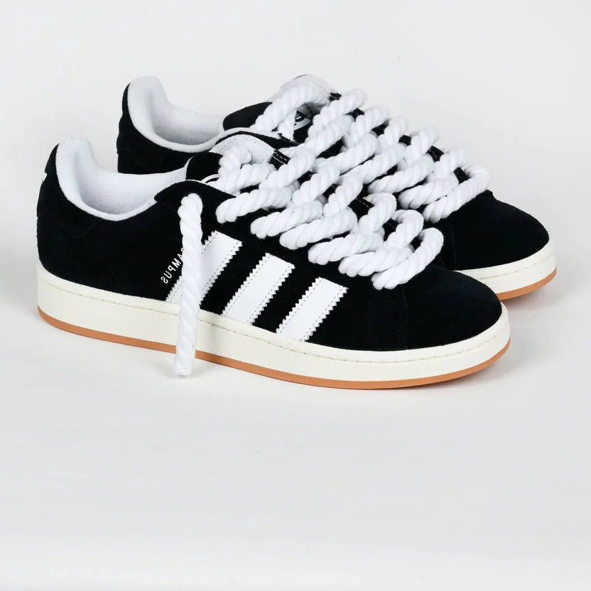 Black Suede Skate Sneakers + White Rope Laces