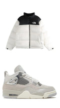 Winter Streetwear Bundle - White Colorblock Puffer + Light Grey High-Top Sneaker