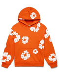Oversized Statement Hoodie - Orange with White Floral Print