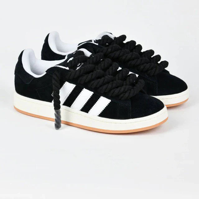 Black Suede Skate Sneakers + Black Rope Laces