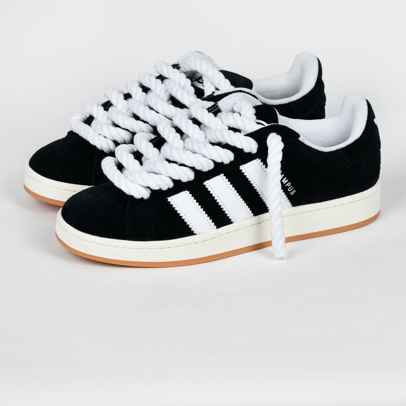 Black Suede Skate Sneakers + White Rope Laces