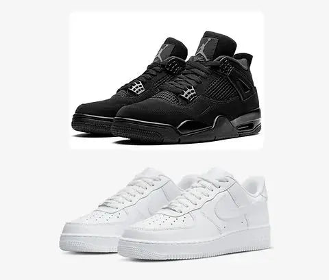 Black High‑Top Sneakers with Logo Accent – Sleek all‑black high‑top shoes featuring a subtle white emblem on the side.