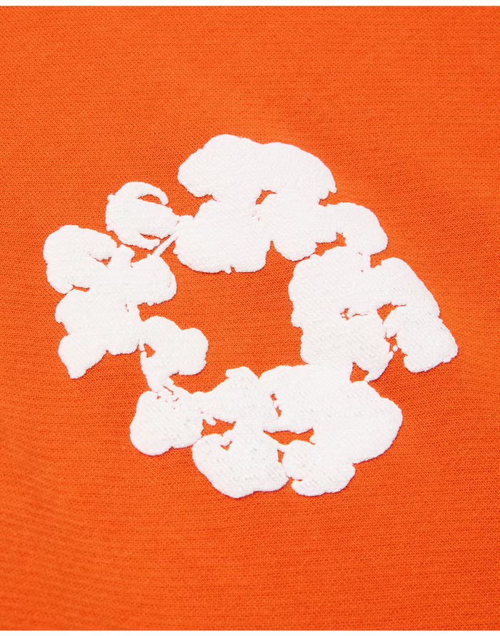 Oversized Statement Hoodie - Orange with White Floral Print