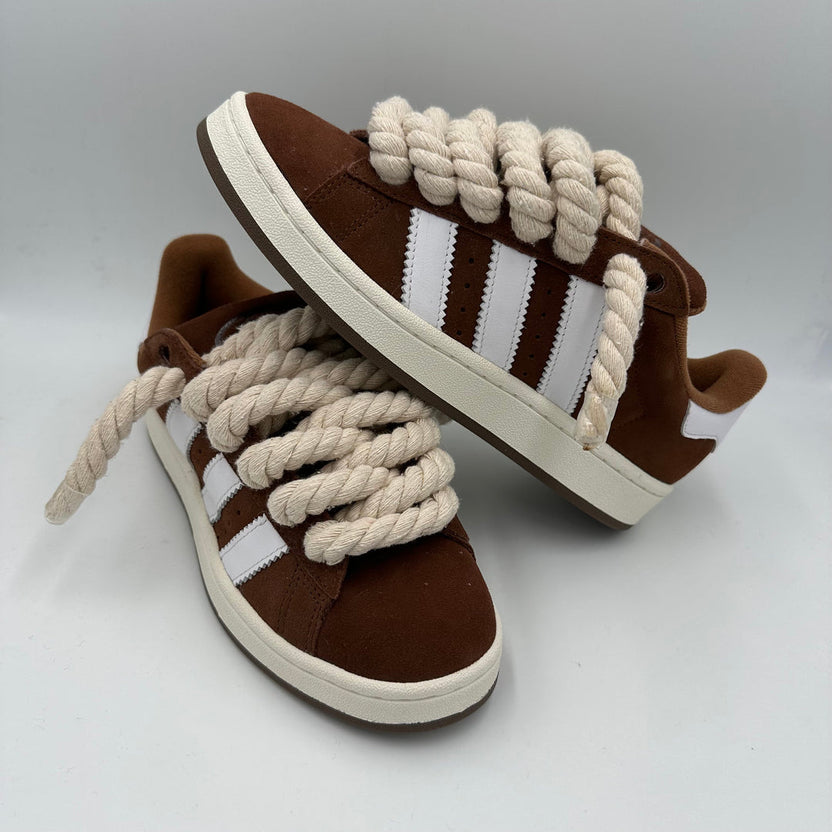 Brown Suede Skate Sneakers + Cream Rope Laces