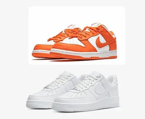 Orange Two‑Tone High‑Top & All‑White Low‑Top Sneaker Pair – Nike‑Style Combo
