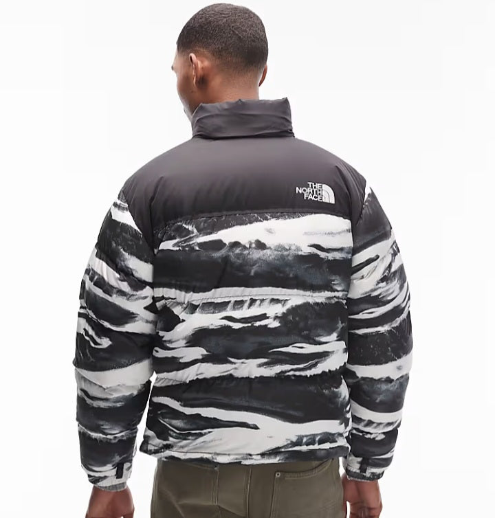 Abstract Print Puffer Jacket - Black/White
