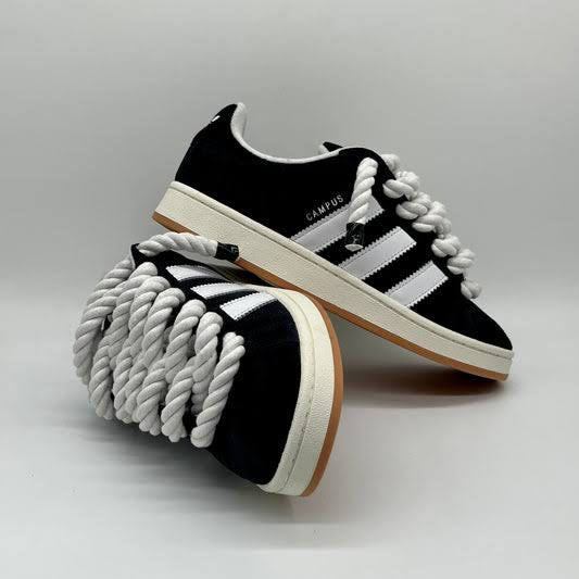 Black Suede Skate Sneakers + White Rope Laces