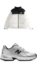 Winter Streetwear Bundle - White Colorblock Puffer + Silver Mesh Runner
