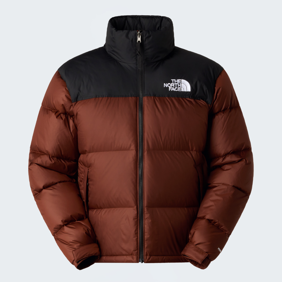 Retro Colorblock Puffer Jacket - Brown/Black