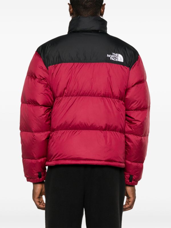 Retro Colorblock Puffer Jacket - Red/Black