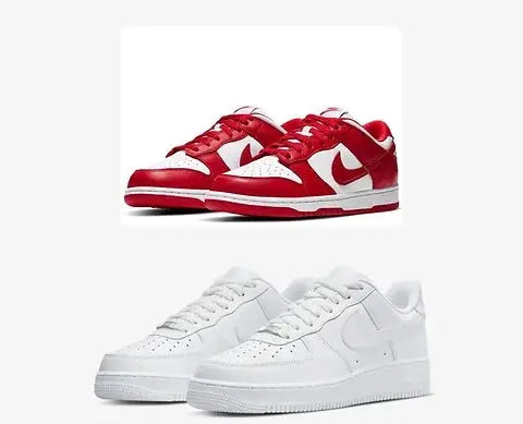 Nike Air Force 1 Low – Red & White + All‑White Pair