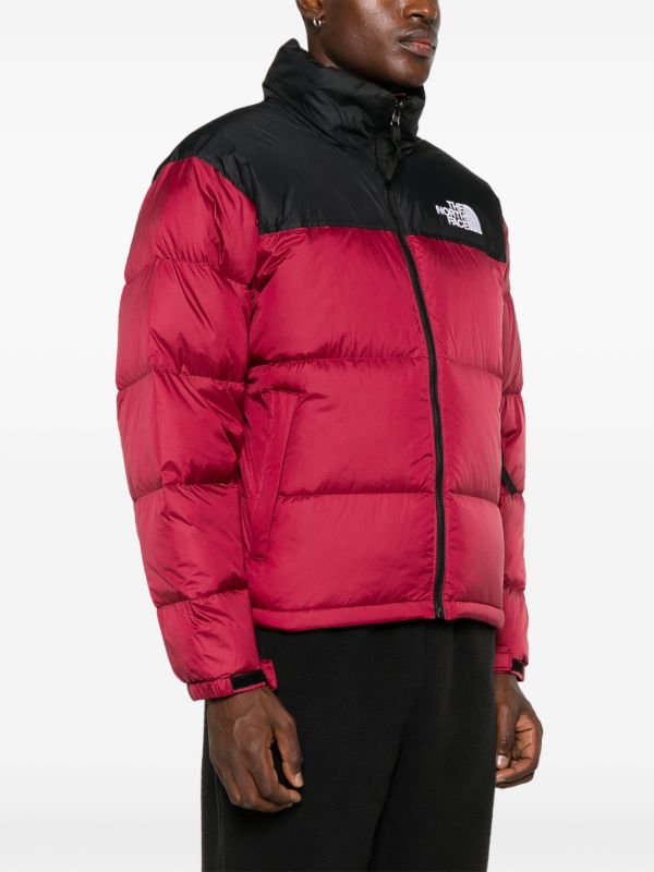 Retro Colorblock Puffer Jacket - Red/Black