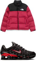 Winter Streetwear Bundle - Red Colorblock Puffer + Black/Red Tech Runner