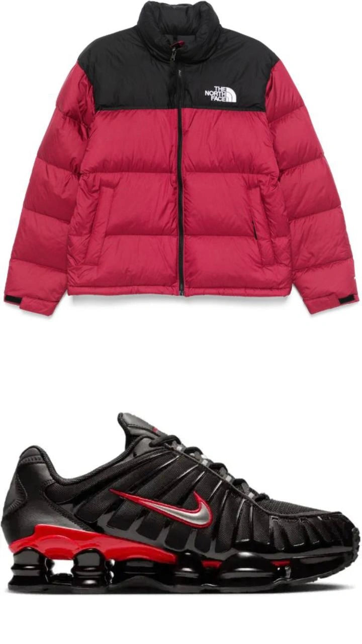 Winter Streetwear Bundle - Red Colorblock Puffer + Black/Red Tech Runner