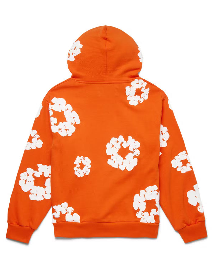 Oversized Statement Hoodie - Orange with White Floral Print