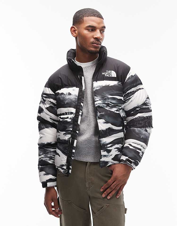 Abstract Print Puffer Jacket - Black/White
