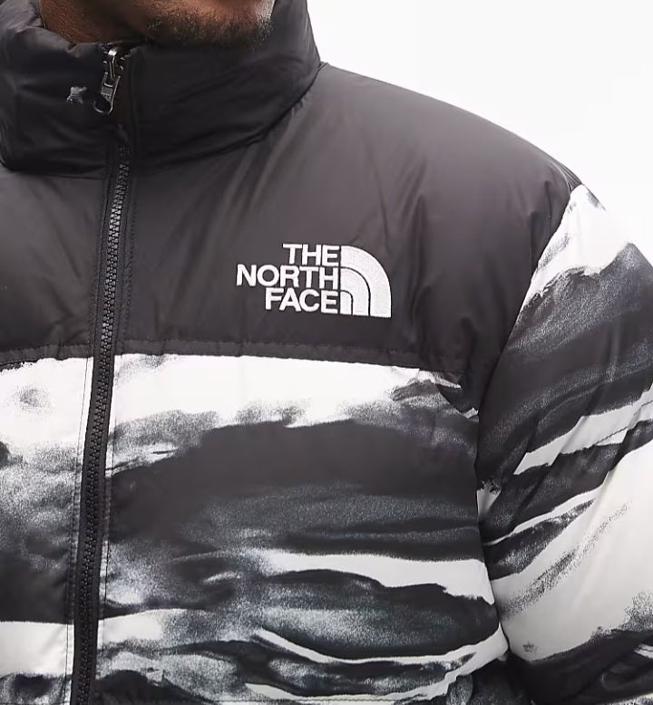 Abstract Print Puffer Jacket - Black/White