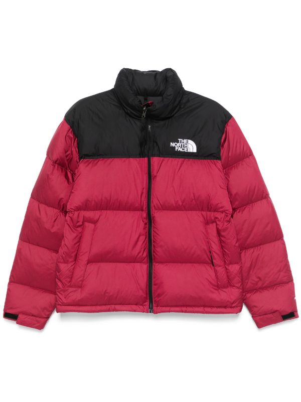 Retro Colorblock Puffer Jacket - Red/Black
