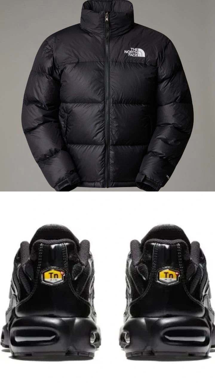 Retro Runner Sneakers + Padded Puffer Jacket - Black