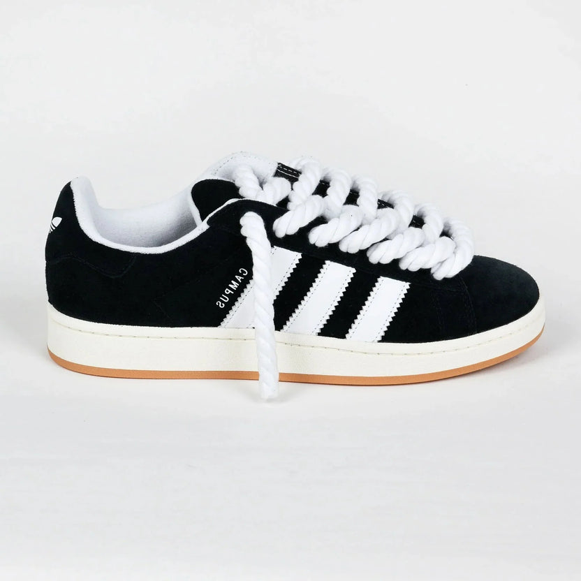 Black Suede Skate Sneakers + White Rope Laces
